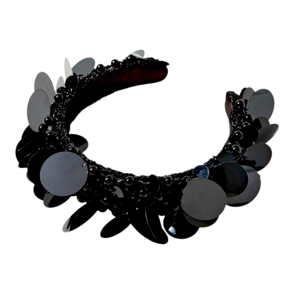 ANTHROPOLOGIE x Llani Iridescent Beaded Paillette Headband Black Bead Sequin